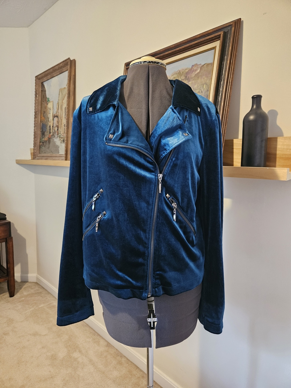 Badgley Mischka Blue Velvet Moto Jacket